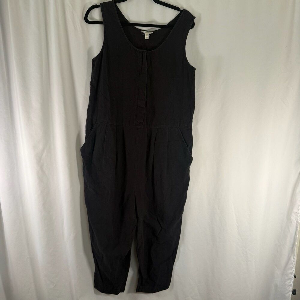 Eileen Fisher Linen Jumpsuit Women's XS Black Sleeveless Button Front Pocket